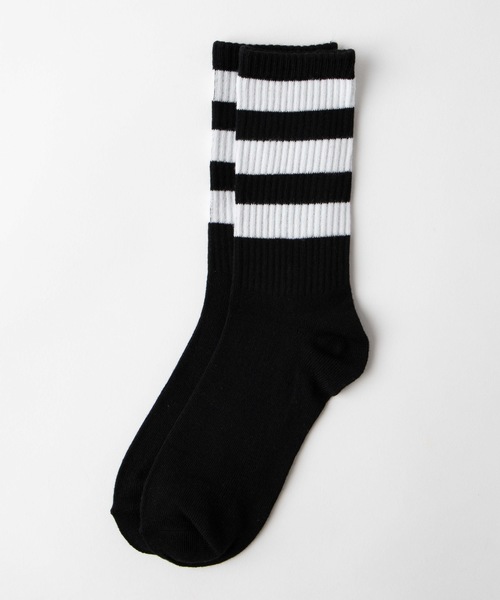 WEGO（ウィゴー）の「WEGO/カラーラインリブソックス（ソックス/靴下・レディース・ホワイト/ブラック/パープル/レッド/ピンク/イエロー/オレンジ/ブルー/グリーン・FREE）」の2枚目の写真