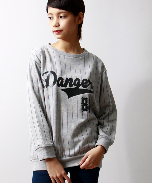 WEGO(ウィゴー)の「WEGO/ストライプロゴスウェット(スウェット・レディース・オフホワイト/ブラック/杢グレー/ネイビー・FREE)」の4枚目の写真