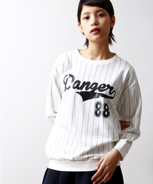 WEGO(ウィゴー)の「WEGO/ストライプロゴスウェット(スウェット・レディース・オフホワイト/ブラック/杢グレー/ネイビー・FREE)」の2枚目の写真