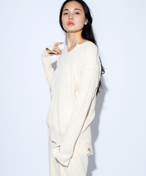 モンクレール　ホワイト ワッフル編み ニットセーター　5P8 セール】K2481 ワッフル編みスリットプルオーバー（ニット/セーター