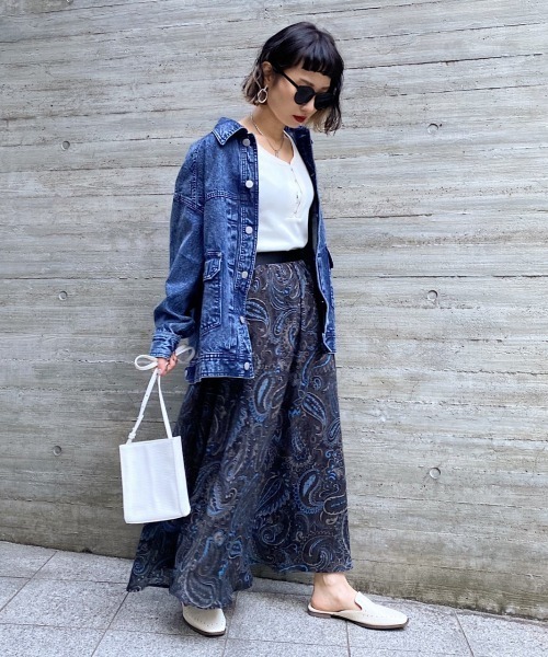 PAGEBOY（ページボーイ）の「シアーペイズリーフレアスカート（スカート・レディース・ブラック/オフホワイト・FREE）」の5枚目の写真