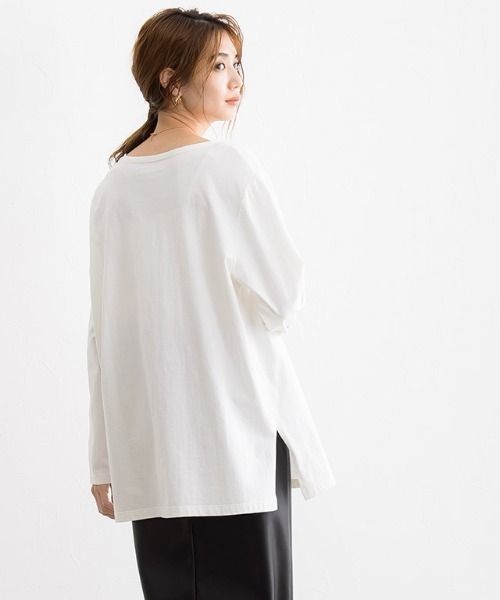 セール】綿100%サイドスリットロンT（Tシャツ/カットソー