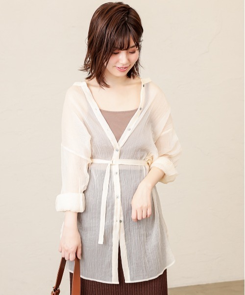 natural couture（ナチュラルクチュール）の「バンドカラーキラッとシアーシャツ（シャツ/ブラウス・レディース・ホワイト/ブルー/モカ/レンガ・FREE）」の20枚目の写真