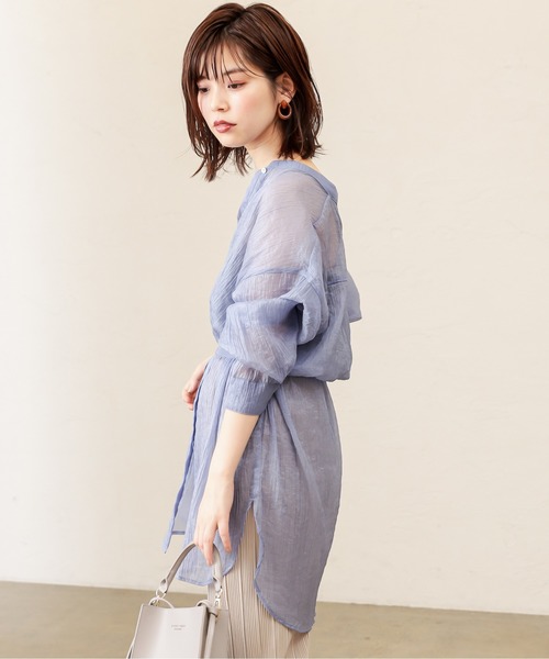 natural couture（ナチュラルクチュール）の「バンドカラーキラッとシアーシャツ（シャツ/ブラウス・レディース・ホワイト/ブルー/モカ/レンガ・FREE）」の21枚目の写真