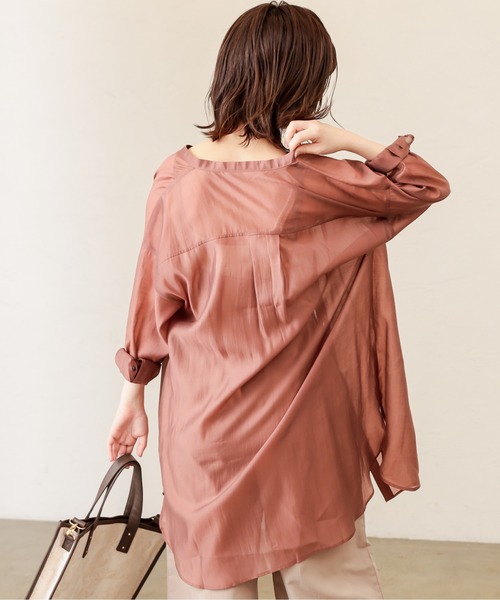 natural couture（ナチュラルクチュール）の「バンドカラーキラッとシアーシャツ（シャツ/ブラウス・レディース・ホワイト/ブルー/モカ/レンガ・FREE）」の12枚目の写真