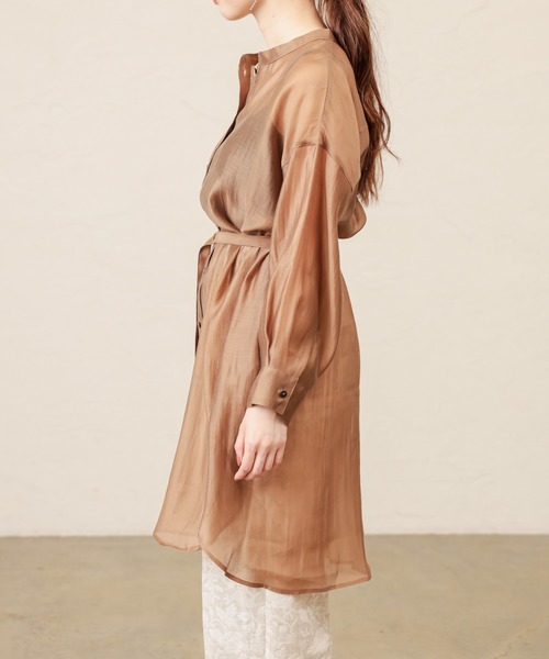 natural couture（ナチュラルクチュール）の「バンドカラーキラッとシアーシャツ（シャツ/ブラウス・レディース・ホワイト/ブルー/モカ/レンガ・FREE）」の10枚目の写真