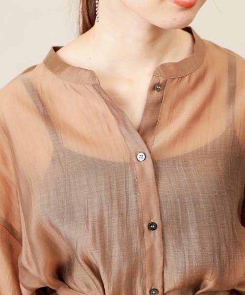 natural couture（ナチュラルクチュール）の「バンドカラーキラッとシアーシャツ（シャツ/ブラウス・レディース・ホワイト/ブルー/モカ/レンガ・FREE）」の22枚目の写真