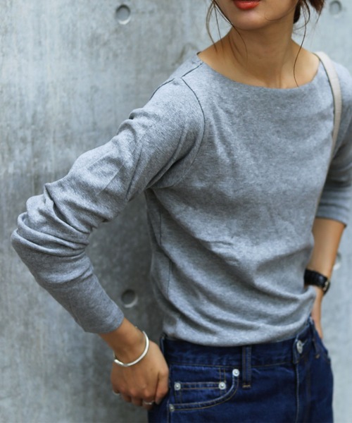 Fashion Letter（ファッションレター）の「フライスボートネックロンT（Tシャツ/カットソー・レディース・チャコールグレー/ライトグレー/ネイビー/カーキ/マジェンタ/杢グレー/グレイッシュベージュ/オフホワイト/ブラック・LL/3L/4L/L/M）」の5枚目の写真