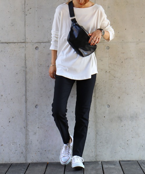 Fashion Letter（ファッションレター）の「フライスボートネックロンT（Tシャツ/カットソー・レディース・チャコールグレー/ライトグレー/ネイビー/カーキ/マジェンタ/杢グレー/グレイッシュベージュ/オフホワイト/ブラック・LL/3L/4L/L/M）」の2枚目の写真