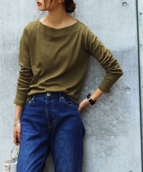 Fashion Letter（ファッションレター）の「フライスボートネックロンT（Tシャツ/カットソー・レディース・チャコールグレー/ライトグレー/ネイビー/カーキ/マジェンタ/杢グレー/グレイッシュベージュ/オフホワイト/ブラック・LL/3L/4L/L/M）」の7枚目の写真