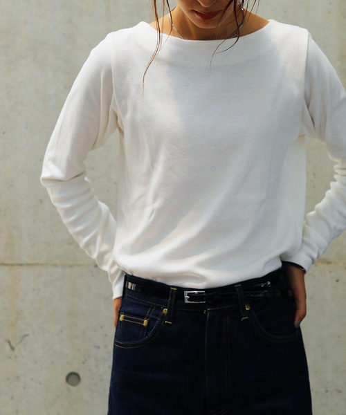 Fashion Letter（ファッションレター）の「フライスボートネックロンT（Tシャツ/カットソー・レディース・チャコールグレー/ライトグレー/ネイビー/カーキ/マジェンタ/杢グレー/グレイッシュベージュ/オフホワイト/ブラック・LL/3L/4L/L/M）」の12枚目の写真