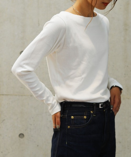 Fashion Letter（ファッションレター）の「フライスボートネックロンT（Tシャツ/カットソー・レディース・チャコールグレー/ライトグレー/ネイビー/カーキ/マジェンタ/杢グレー/グレイッシュベージュ/オフホワイト/ブラック・LL/3L/4L/L/M）」の13枚目の写真