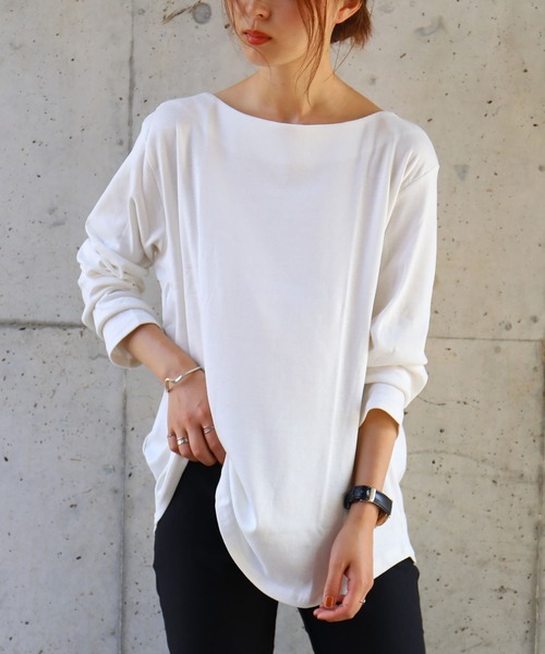 Fashion Letter（ファッションレター）の「フライスボートネックロンT（Tシャツ/カットソー・レディース・チャコールグレー/ライトグレー/ネイビー/カーキ/マジェンタ/杢グレー/グレイッシュベージュ/オフホワイト/ブラック・LL/3L/4L/L/M）」の16枚目の写真