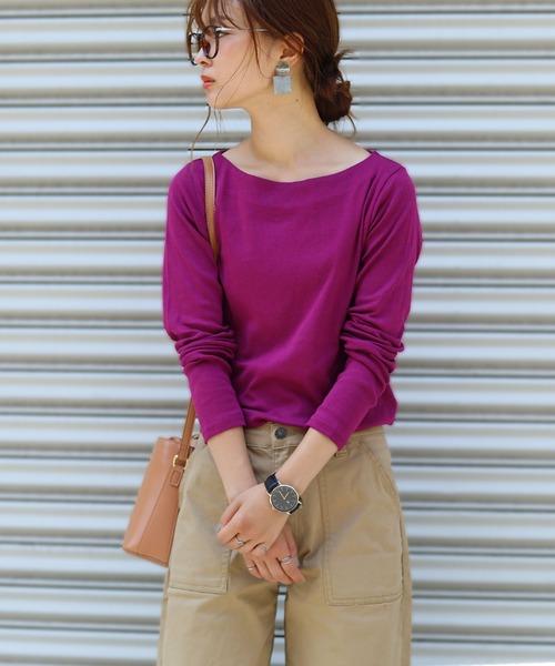 Fashion Letter（ファッションレター）の「フライスボートネックロンT（Tシャツ/カットソー・レディース・チャコールグレー/ライトグレー/ネイビー/カーキ/マジェンタ/杢グレー/グレイッシュベージュ/オフホワイト/ブラック・LL/3L/4L/L/M）」の20枚目の写真