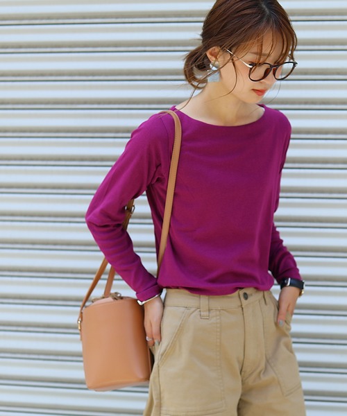 Fashion Letter（ファッションレター）の「フライスボートネックロンT（Tシャツ/カットソー・レディース・チャコールグレー/ライトグレー/ネイビー/カーキ/マジェンタ/杢グレー/グレイッシュベージュ/オフホワイト/ブラック・LL/3L/4L/L/M）」の22枚目の写真