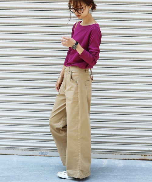 Fashion Letter（ファッションレター）の「フライスボートネックロンT（Tシャツ/カットソー・レディース・チャコールグレー/ライトグレー/ネイビー/カーキ/マジェンタ/杢グレー/グレイッシュベージュ/オフホワイト/ブラック・LL/3L/4L/L/M）」の21枚目の写真