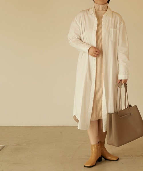 珍しい シャツワンピースコットンロングシャツワンピース シャツワンピース