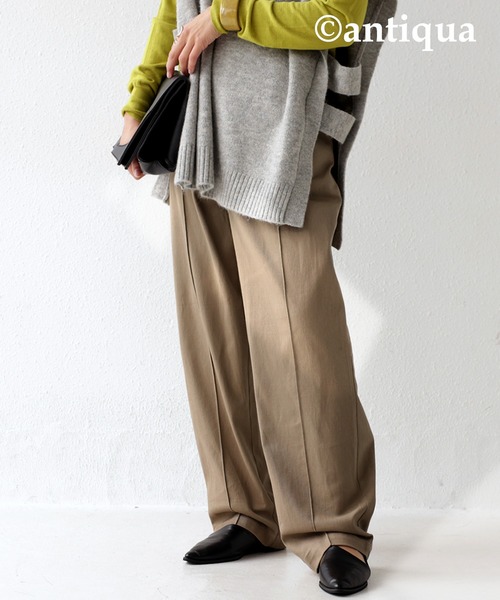 antiqua(アンティカ)の「×細見え+脚長効果◎すっきりピンタックパンツ(その他パンツ・レディース・ブラック/ベージュ/カーキ・40/38)」の22枚目の写真