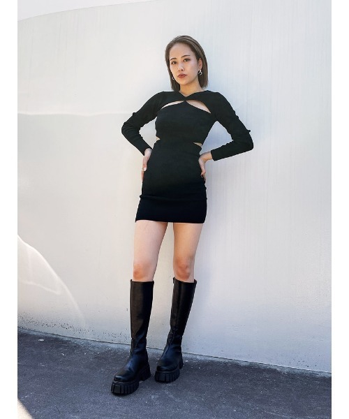 ENVYM（アンビー）の「デコルテカッティングＫｎｉｔ ＯＰ（ワンピース・レディース・ブラック/カーキ/ベージュ/グレー・FREE）」の9枚目の写真