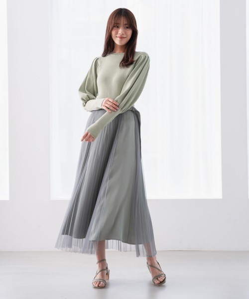 【美品】 アンヴァレリーアッシュ ２WAY 2ピース レイヤー プリーツスカート 美品】 アンヴァレリーアッシュ 2WAY 2ピース レイヤー