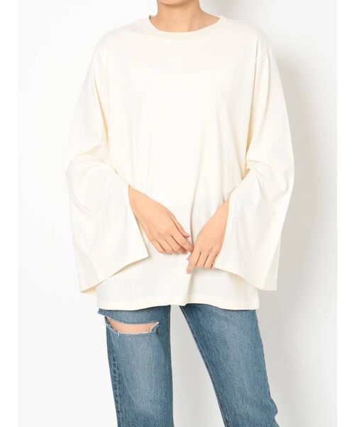 EVRIS（エヴリス）の「SLIT SLEEVE ロングTEE（Tシャツ/カットソー・レディース・ホワイト/ブラック/ミント・FREE）」の2枚目の写真