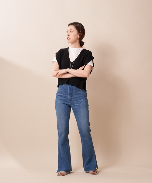 SHENERY（シーナリー）の「片畦ショートニットベスト（ニット/セーター・レディース・ブラウン/オフホワイト/ブラック・FREE）」の11枚目の写真