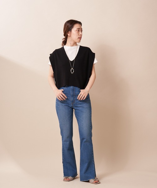 SHENERY（シーナリー）の「片畦ショートニットベスト（ニット/セーター・レディース・ブラウン/オフホワイト/ブラック・FREE）」の6枚目の写真