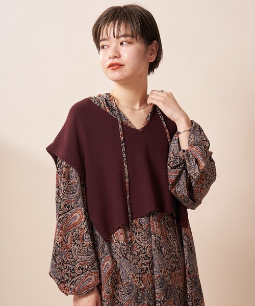 SHENERY（シーナリー）の「片畦ショートニットベスト（ニット/セーター・レディース・ブラウン/オフホワイト/ブラック・FREE）」の12枚目の写真