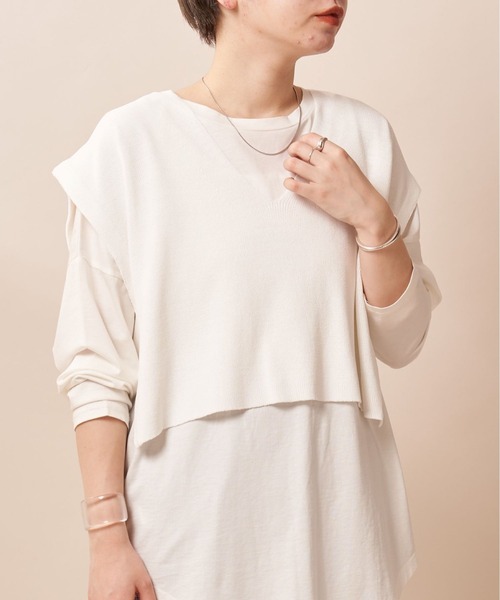 SHENERY（シーナリー）の「片畦ショートニットベスト（ニット/セーター・レディース・ブラウン/オフホワイト/ブラック・FREE）」の14枚目の写真