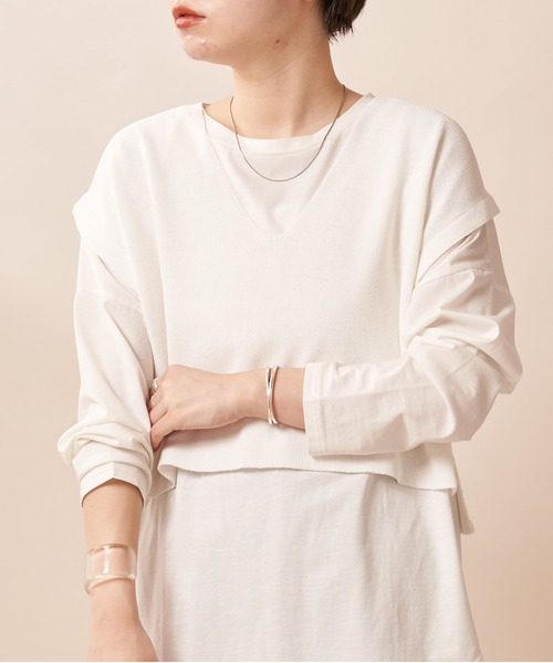 SHENERY（シーナリー）の「片畦ショートニットベスト（ニット/セーター・レディース・ブラウン/オフホワイト/ブラック・FREE）」の9枚目の写真