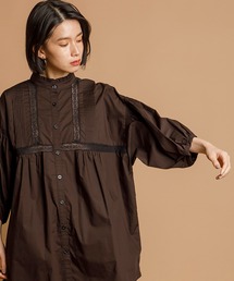 CIENA | スタンドフリル5分袖衿レースピンタックブラウス(シャツ/ブラウス)