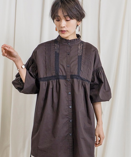 CIENA(シエナ)の「スタンドフリル5分袖衿レースピンタックブラウス(シャツ/ブラウス・レディース・オフホワイト/ブラック・FREE)」の16枚目の写真