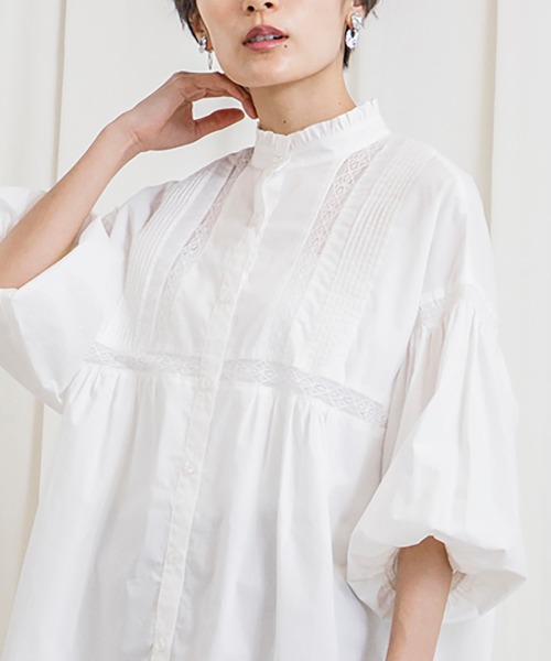 CIENA(シエナ)の「スタンドフリル5分袖衿レースピンタックブラウス(シャツ/ブラウス・レディース・オフホワイト/ブラック・FREE)」の17枚目の写真