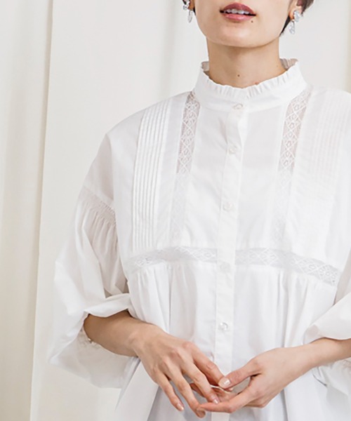 CIENA(シエナ)の「スタンドフリル5分袖衿レースピンタックブラウス(シャツ/ブラウス・レディース・オフホワイト/ブラック・FREE)」の18枚目の写真