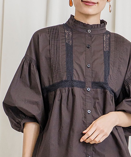 CIENA(シエナ)の「スタンドフリル5分袖衿レースピンタックブラウス(シャツ/ブラウス・レディース・オフホワイト/ブラック・FREE)」の19枚目の写真