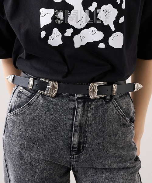 RASVOA(ラスボア)の「ビンテージダブルバックルベルト(ベルト・レディース・ブラック/クリア・FREE)」の8枚目の写真