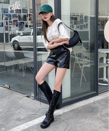 SONYUNARA ウエストバンディングレザーショートパンツ