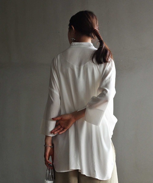 antiqua（アンティカ）の「目を惹く。カシュクールシャツ（シャツ/ブラウス・レディース・スモークピンク/オフホワイト/ブラック/ミント・FREE）」の8枚目の写真