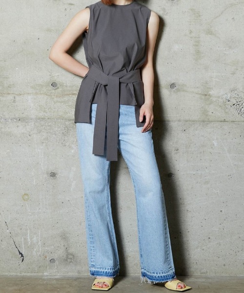 lautreamont BLEUBLANC（ロートレアモンブルーブラン）の「<lautreamont BLEUBLANC>ベルト付きストレッチカットソー（Tシャツ/カットソー・レディース・チャコールグレー/ネイビー/オレンジ・9号）」の7枚目の写真