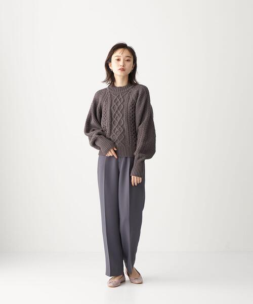 CITEN（シテン）の「＜CITEN（シテン）＞ ソフトタッチ ケーブル ニット（ニット/セーター・レディース・ダークグレー/オフホワイト・FREE）」の5枚目の写真