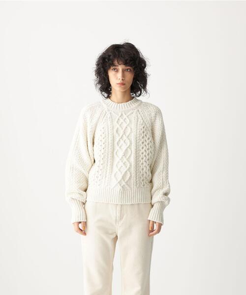 CITEN（シテン）の「＜CITEN（シテン）＞ ソフトタッチ ケーブル ニット（ニット/セーター・レディース・ダークグレー/オフホワイト・FREE）」の7枚目の写真