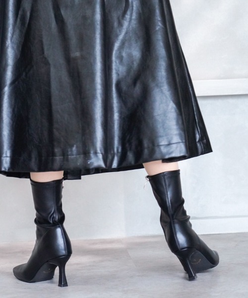 VIVIAN（ヴィヴィアン）の「ワイドスクエアトゥストレッチショートブーツ（ブーツ・レディース・ブラック/ダークブラウン/アイボリー・LL/S/M/L）」の7枚目の写真