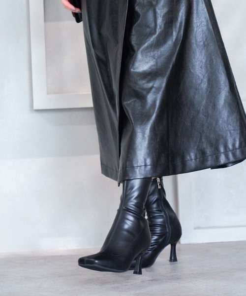 VIVIAN（ヴィヴィアン）の「ワイドスクエアトゥストレッチショートブーツ（ブーツ・レディース・ブラック/ダークブラウン/アイボリー・LL/S/M/L）」の9枚目の写真