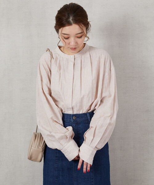 FREAK'S STORE（フリークスストア）の「▽【WEB限定】ナチュラルウェーブ ボリューム袖スタンドカラーシャツ（シャツ/ブラウス・レディース・ホワイト/ブルー/ピンク/ベージュ/ブラック・ﾌﾘ-）」の20枚目の写真