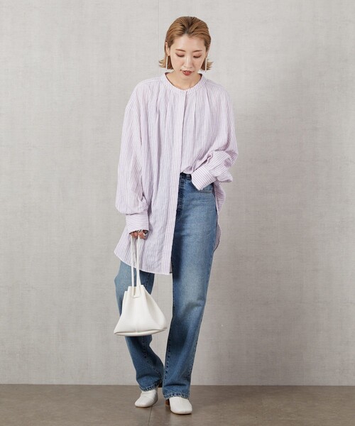FREAK'S STORE（フリークスストア）の「▽【WEB限定】ナチュラルウェーブ ボリューム袖スタンドカラーシャツ（シャツ/ブラウス・レディース・ホワイト/ブルー/ピンク/ベージュ/ブラック・ﾌﾘ-）」の17枚目の写真