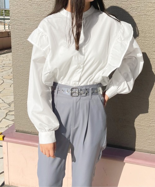 apres jour(アプレジュール)の「バンドカラーフリルシャツ【ZOZOTOWN限定アイテム】(シャツ/ブラウス・レディース・ブラック/カーキ/オフホワイト・X-LARGE/フリー)」の6枚目の写真