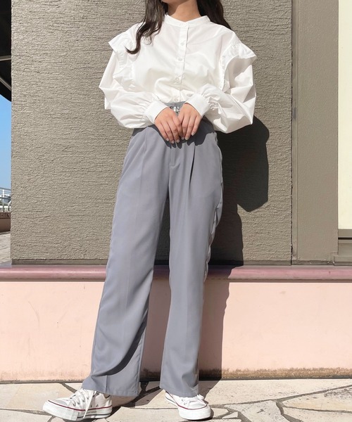 apres jour(アプレジュール)の「バンドカラーフリルシャツ【ZOZOTOWN限定アイテム】(シャツ/ブラウス・レディース・ブラック/カーキ/オフホワイト・X-LARGE/フリー)」の8枚目の写真