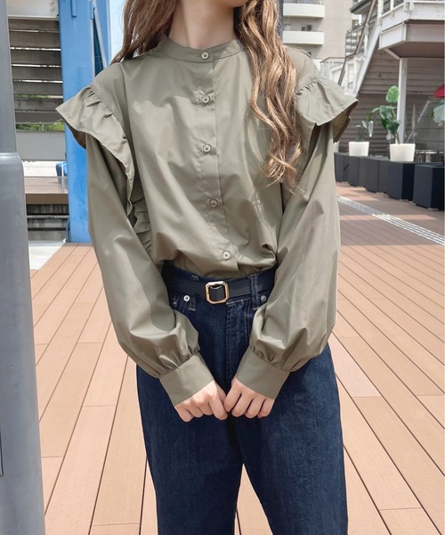 apres jour(アプレジュール)の「バンドカラーフリルシャツ【ZOZOTOWN限定アイテム】(シャツ/ブラウス・レディース・ブラック/カーキ/オフホワイト・X-LARGE/フリー)」の21枚目の写真