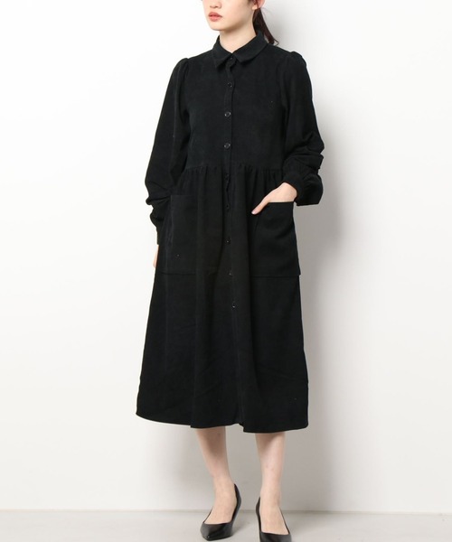 Diosfront（ディオスフロント）の「コーデュロイパフスリーブシャツワンピース（ワンピース・レディース・グリーン/ネイビー/キャメル/オレンジ/ブラック/ベージュ/ブルー・S/M/L）」の9枚目の写真