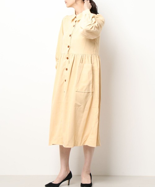 Diosfront（ディオスフロント）の「コーデュロイパフスリーブシャツワンピース（ワンピース・レディース・グリーン/ネイビー/キャメル/オレンジ/ブラック/ベージュ/ブルー・S/M/L）」の10枚目の写真